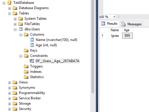 Table schema and data, and auto-named SQL constraint